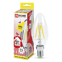 Лампа светодиодная филамент InHome Deco С37 Свеча CL 5Вт 230В Е14 450Лм 3000К  картинка 